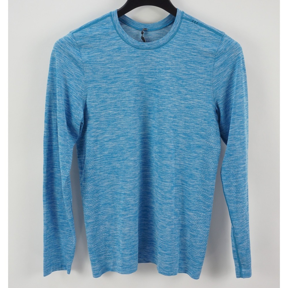 Lululemon Men's Small Slim Long Sleeve Blue Heather‎ Breathable Mesh Gym T-Shirt